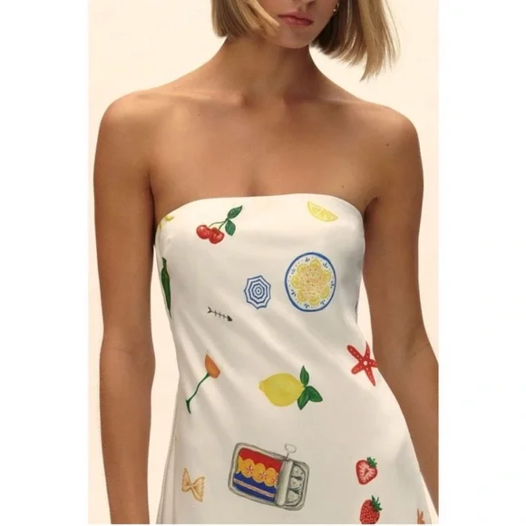 For Love And Lemons White Strapless Dress with Colorful Print - Picture 2 of 4